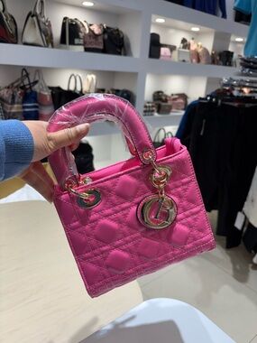 Pink Quilted Top-Handle Women's Bag - Gold Hardware